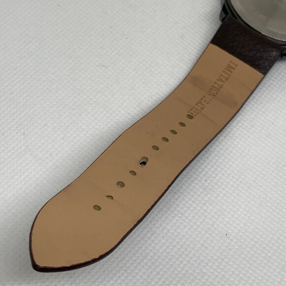 FMD men watch 45mm quartz analog black tone dial brown leather band running - Picture 8 of 8